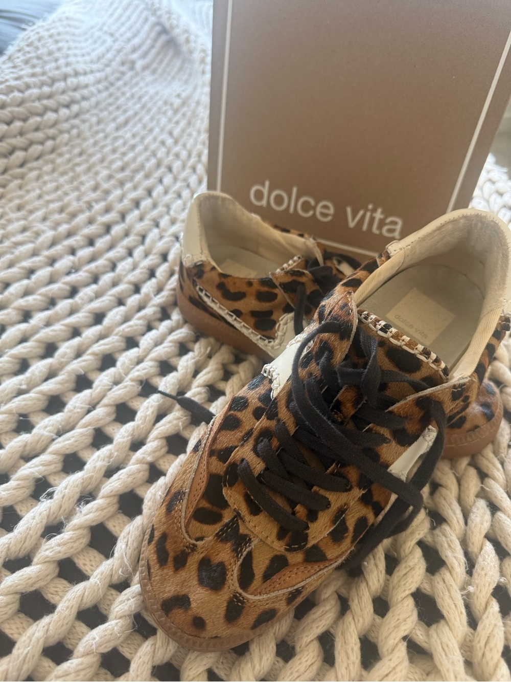 Dolce Vita Leopard-Print Lace-Up Sneakers in Tan and Black